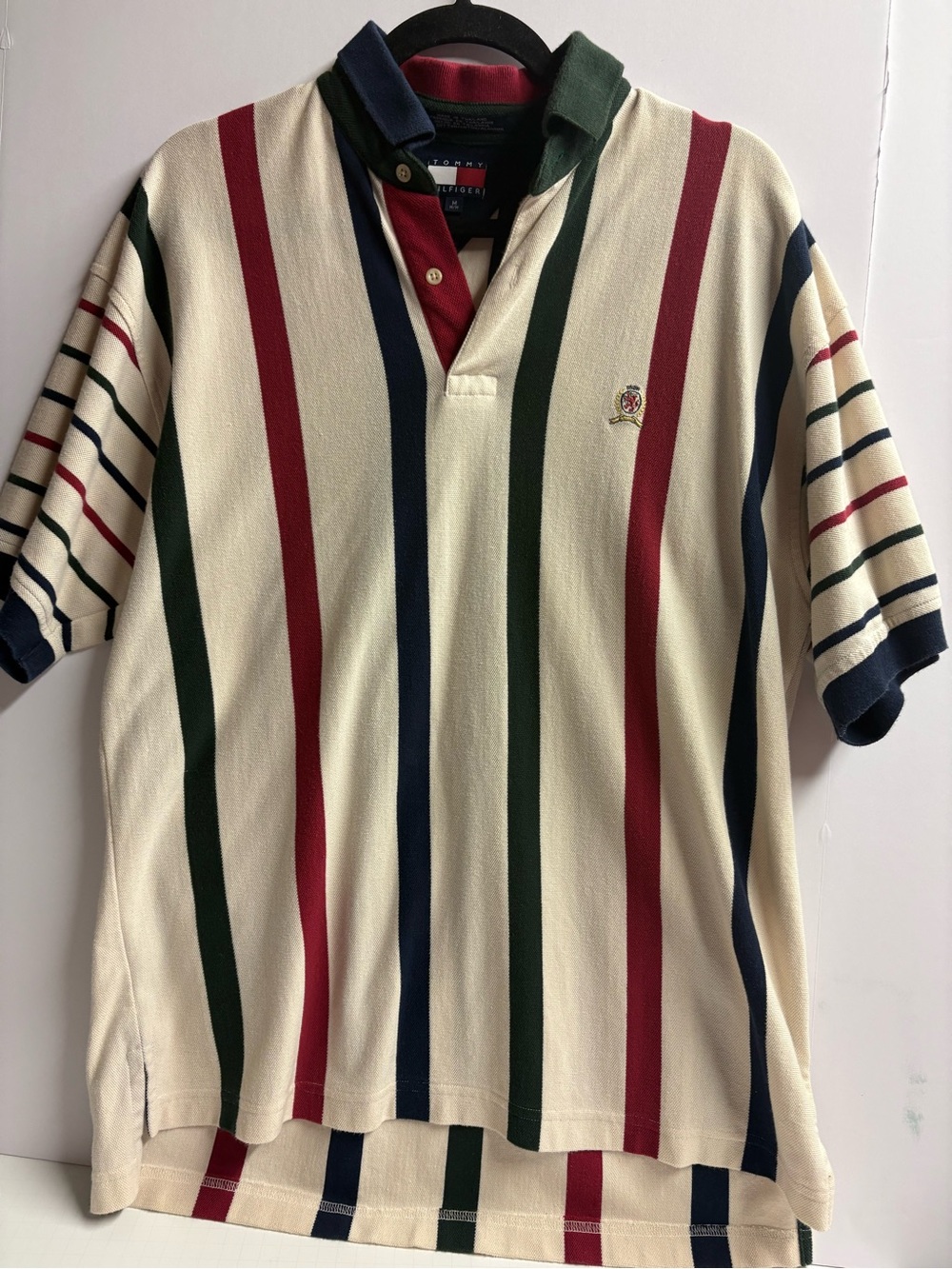 Tommy Hilfiger Cream Polo with Red, Green & Navy Stripes
